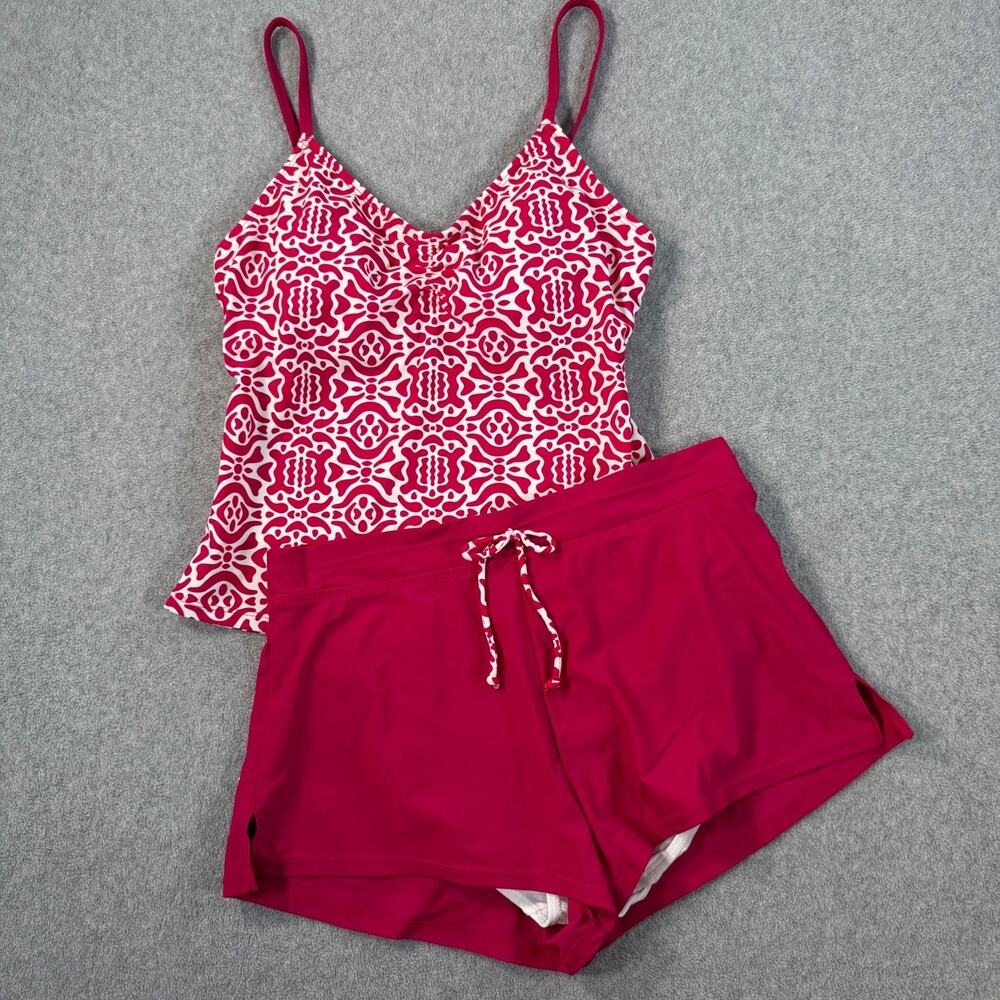 Cabana Beach Tankini Swimsuit Women's Small 8/10 Magenta/White Shorts V-Neck